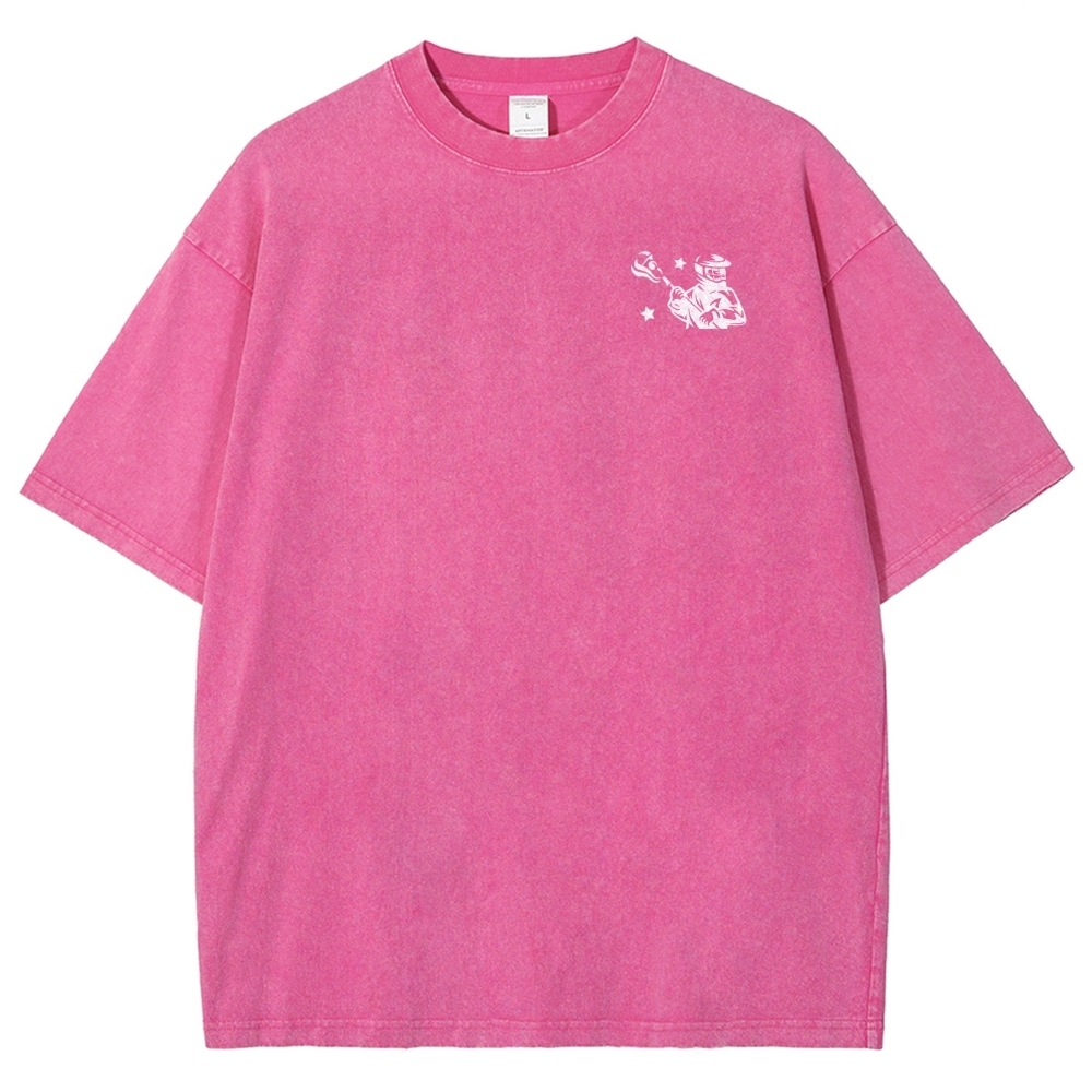 Lacrosse Player Pattern Washed Vintage Short Sleeves T-Shirt-moweekender