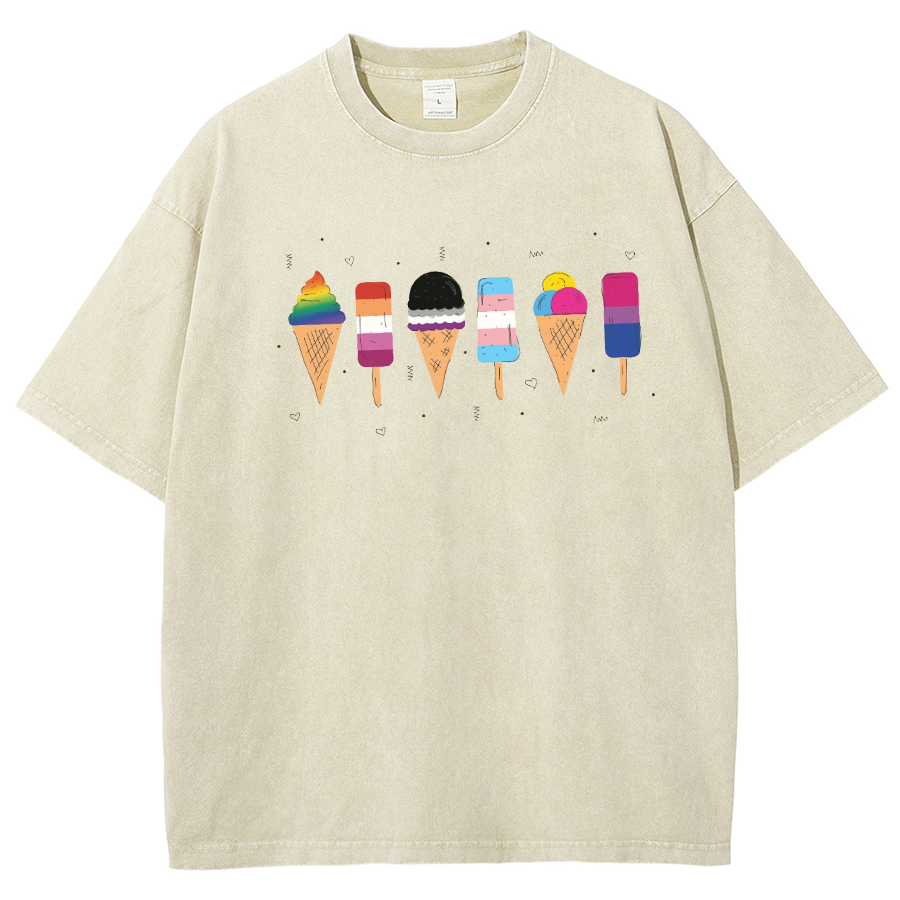 Pride Ice Cream Unisex Fit Washed Oversized T-Shirt-moweekender