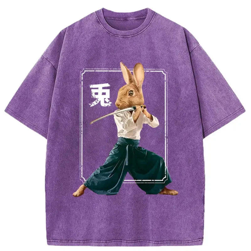 Rabbit Ninja Washed Vintage T-Shirt-moweekender