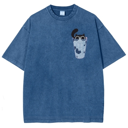 Cute Cat Unisex Fit Washed T-Shirt-moweekender