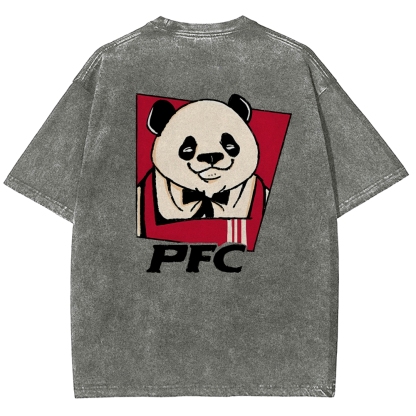 PFC Panda Printed Washed Vintage Short Sleeves T-Shirt-moweekender