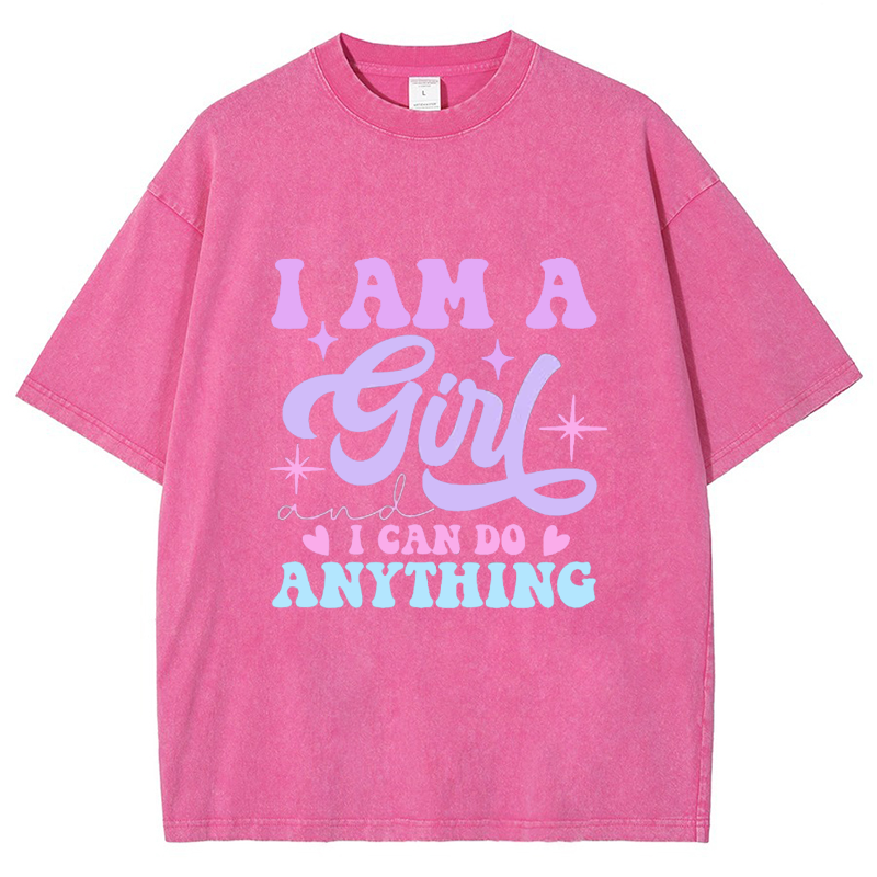 I Am A Girl I Can Do Anything Vintage Snowflake Washed T-Shirt-moweekender
