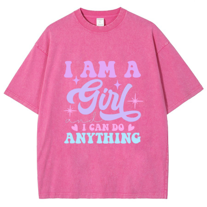 I Am A Girl I Can Do Anything Vintage Snowflake Washed T-Shirt-moweekender