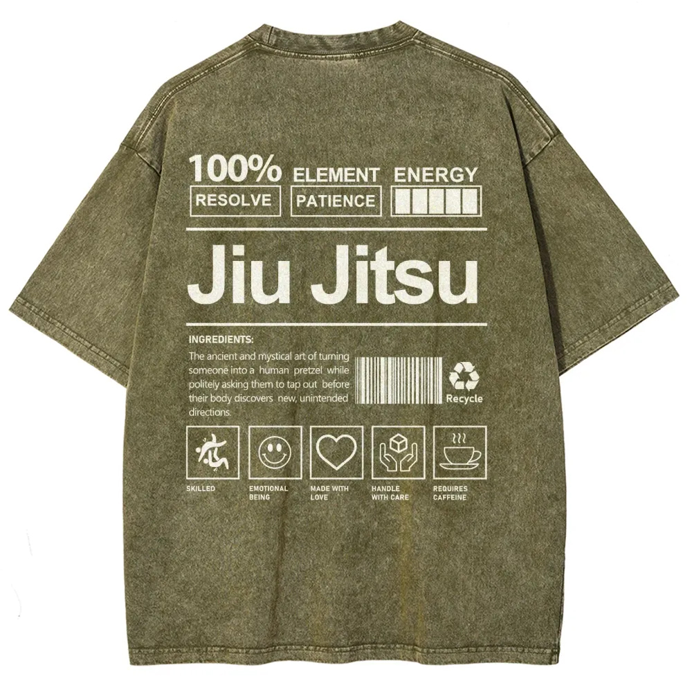 Jiu Jitsu Pattern Washed Vintage Short Sleeves T-Shirt-moweekender