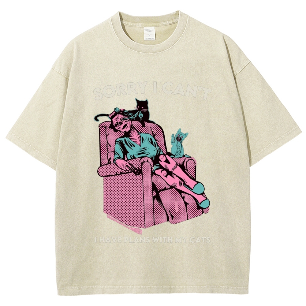 Sorry I Can't have Plans With My Cats Vintage Snowflake Washed T-Shirt-moweekender