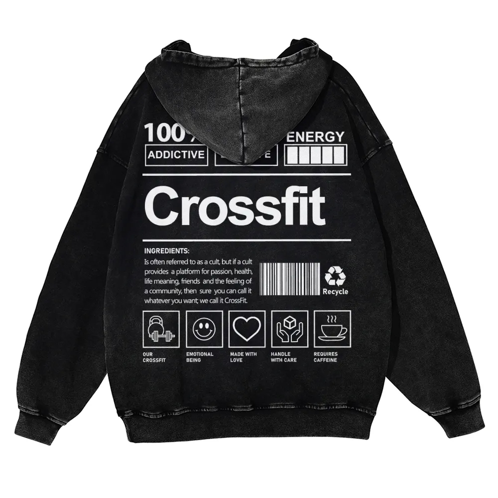 Crossfit Printed Vintage Washed Hoodie-moweekender