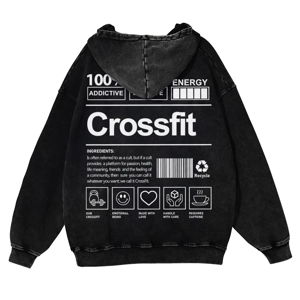 Crossfit Printed Vintage Washed Hoodie-moweekender