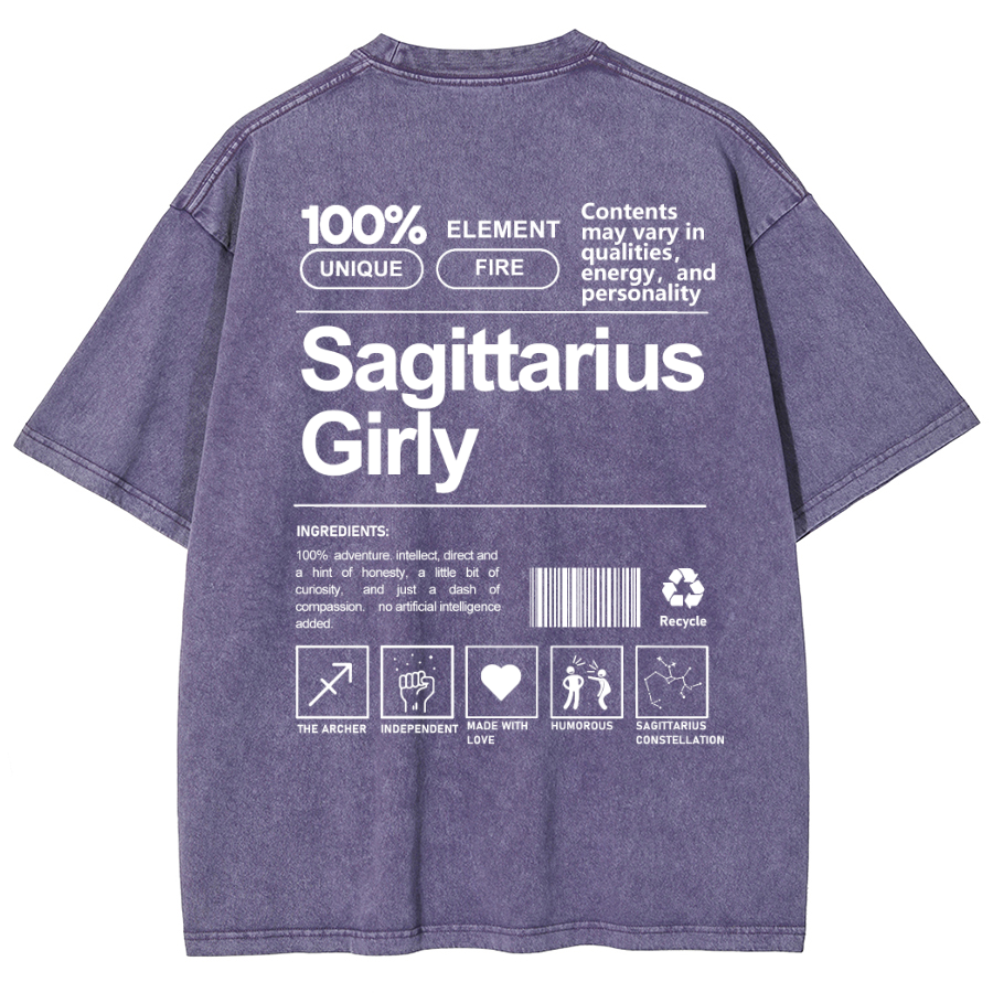 Sagittarius Girly Unisex Fit Washed Oversized T-Shirt-moweekender