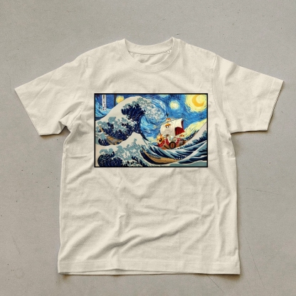 Straw Hat Pirate Ship Pattern Unisex Prints T-Shirt-moweekender