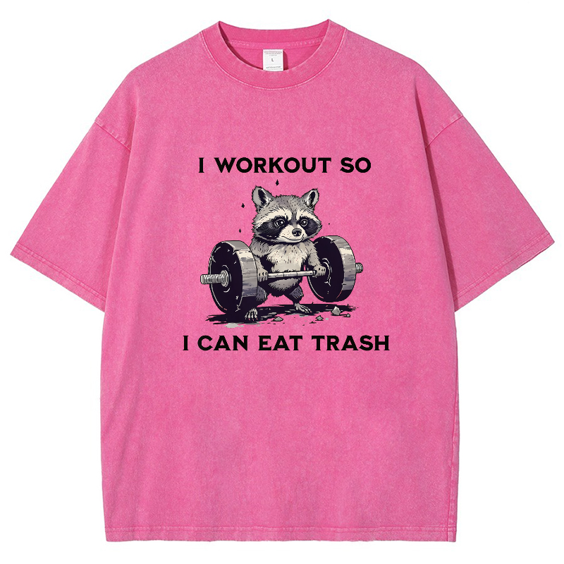 I Work Out So I Can Eat Trash Vintage Snowflake Washed T-Shirt-moweekender