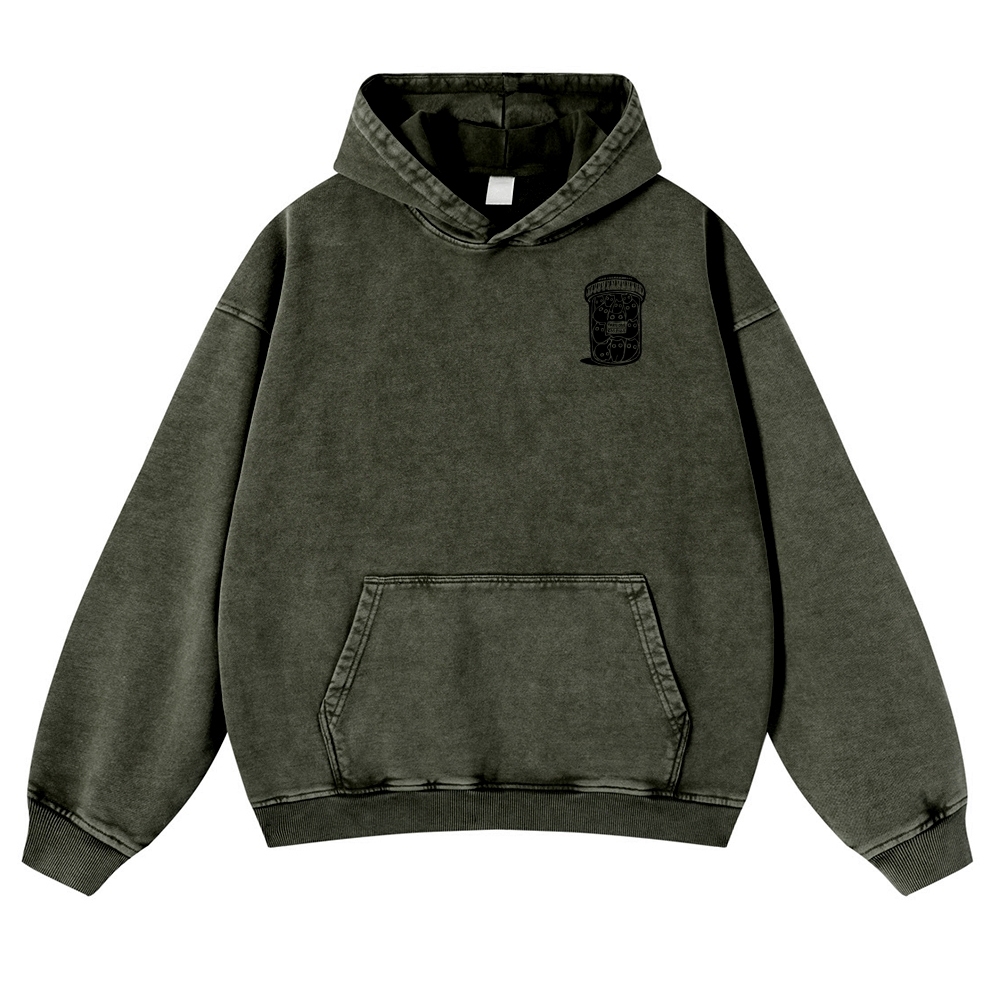 Black Cat Pills Pattern Vintage Washed Hoodie-moweekender