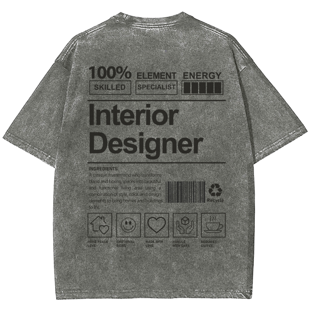 Interior Designer Pattern Washed Vintage Short Sleeves T-Shirt-moweekender