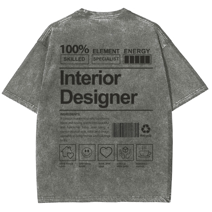 Interior Designer Pattern Washed Vintage Short Sleeves T-Shirt-moweekender