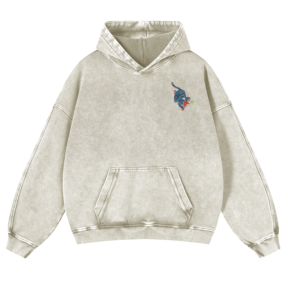 Fire Leopard Pattern Vintage Washed Hoodie-moweekender