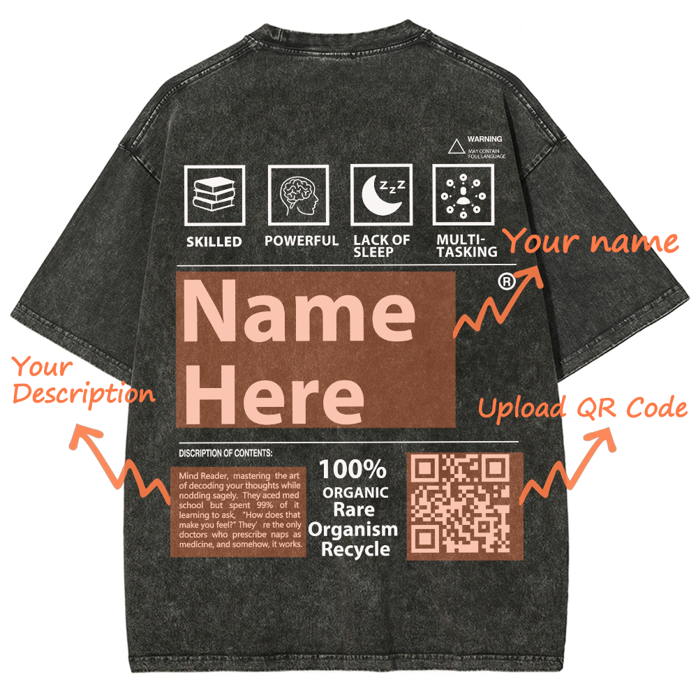 QR Code Customized Unisex Fit Washed T-Shirt