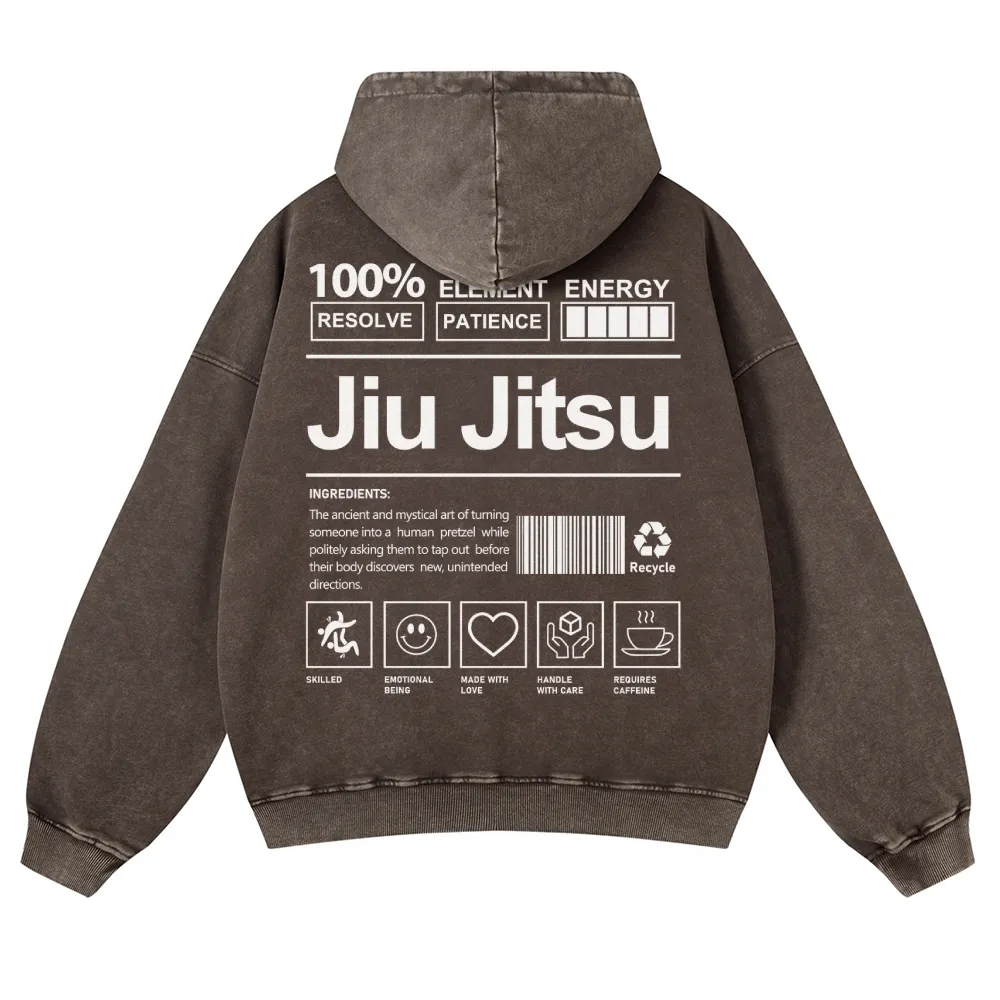 Jiu Jitsu Printed Vintage Washed Hoodie-moweekender