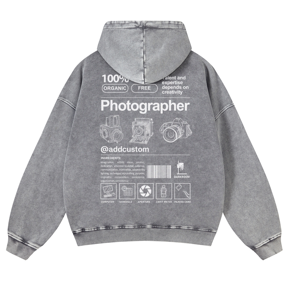 Photographer Addcustom Casual Washed Hoodie