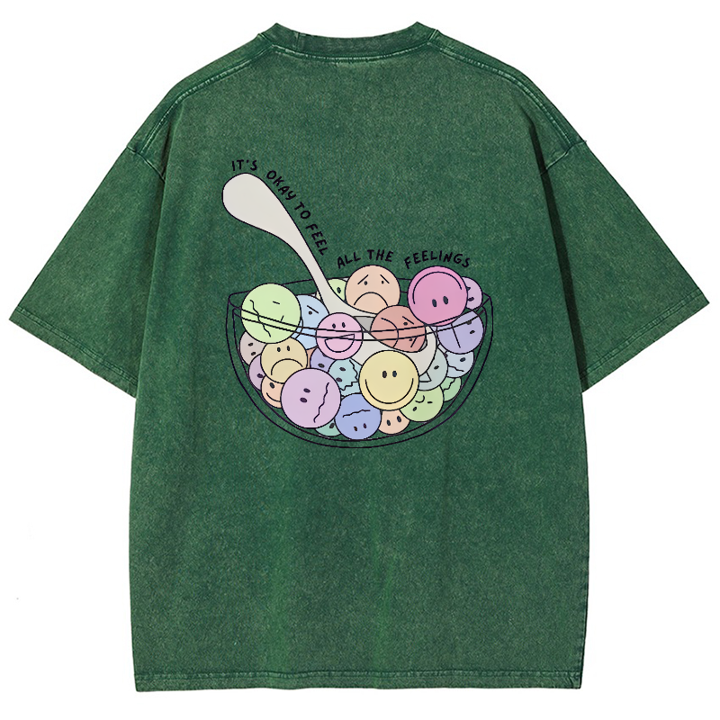It's Okay To Feel All The Feelings Vintage Snowflake Washed T-Shirt-moweekender