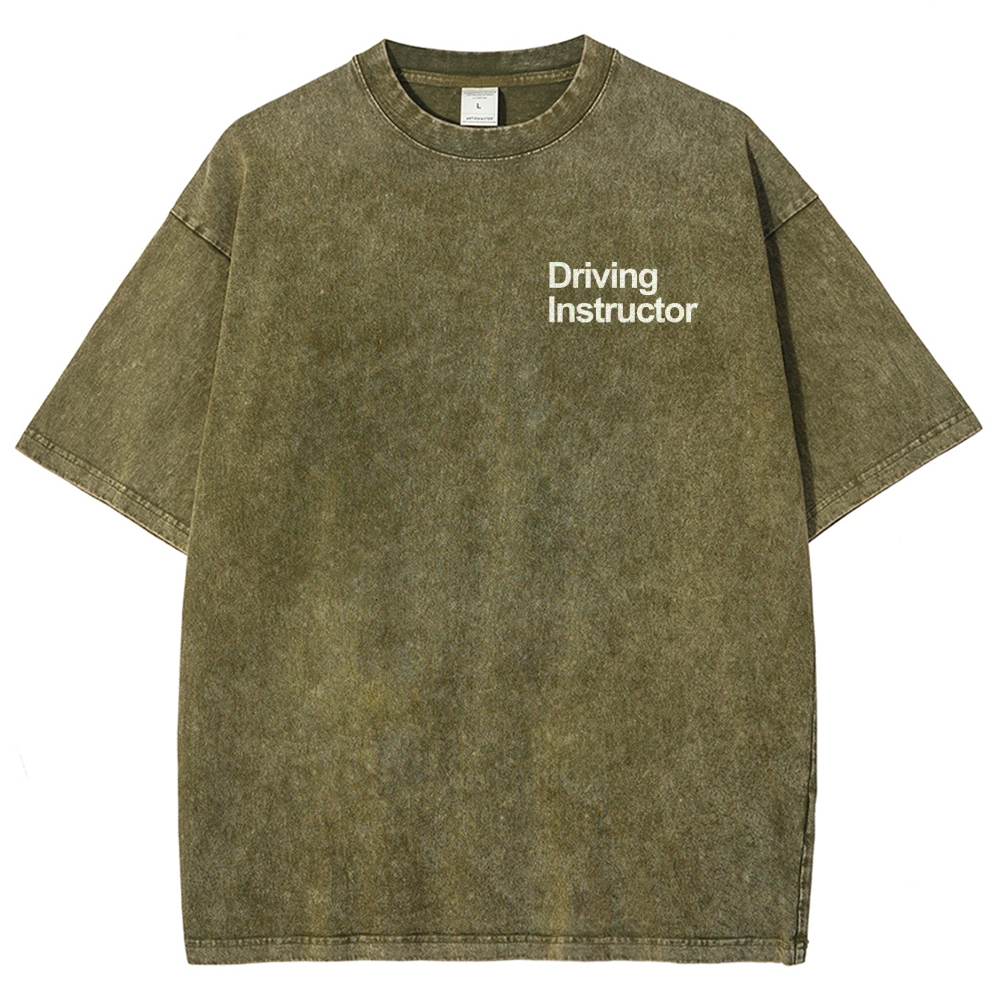 Driving Instructor Pattern Washed Vintage Short Sleeves T-Shirt-moweekender