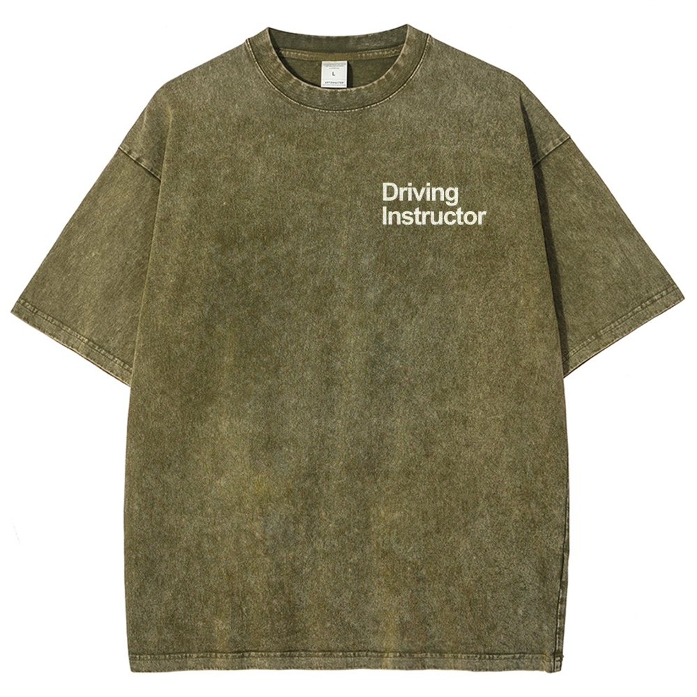 Driving Instructor Pattern Washed Vintage Short Sleeves T-Shirt-moweekender