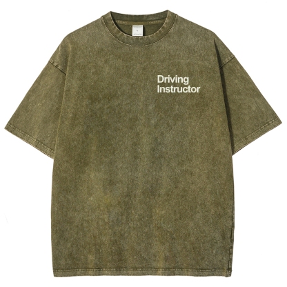 Driving Instructor Pattern Washed Vintage Short Sleeves T-Shirt-moweekender
