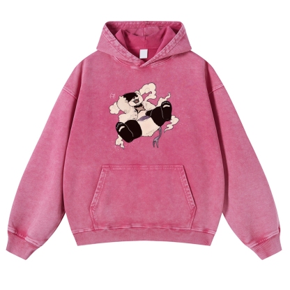 Casual Panda Pattern Vintage Washed Hoodie-moweekender