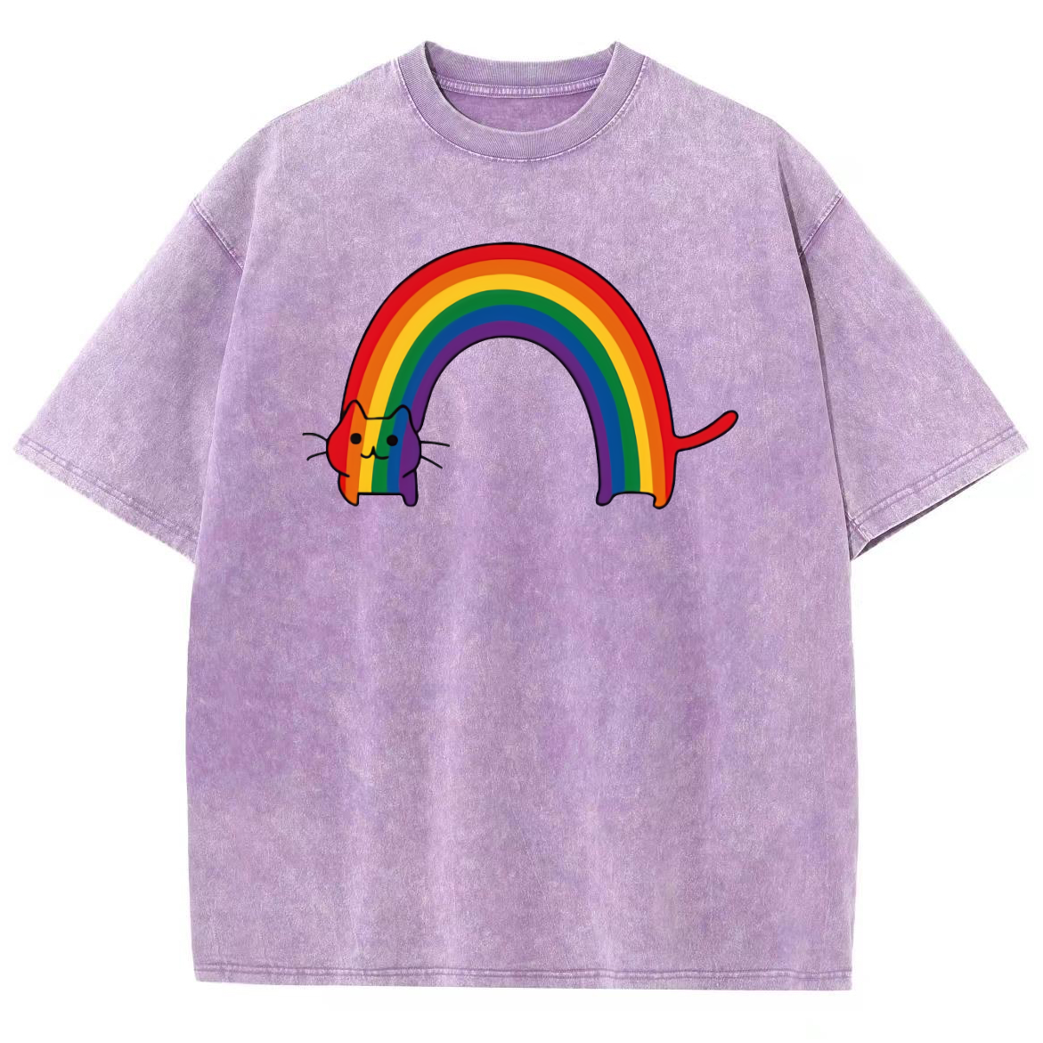 Rainbow Cat Washed Oversized T-Shirt-moweekender