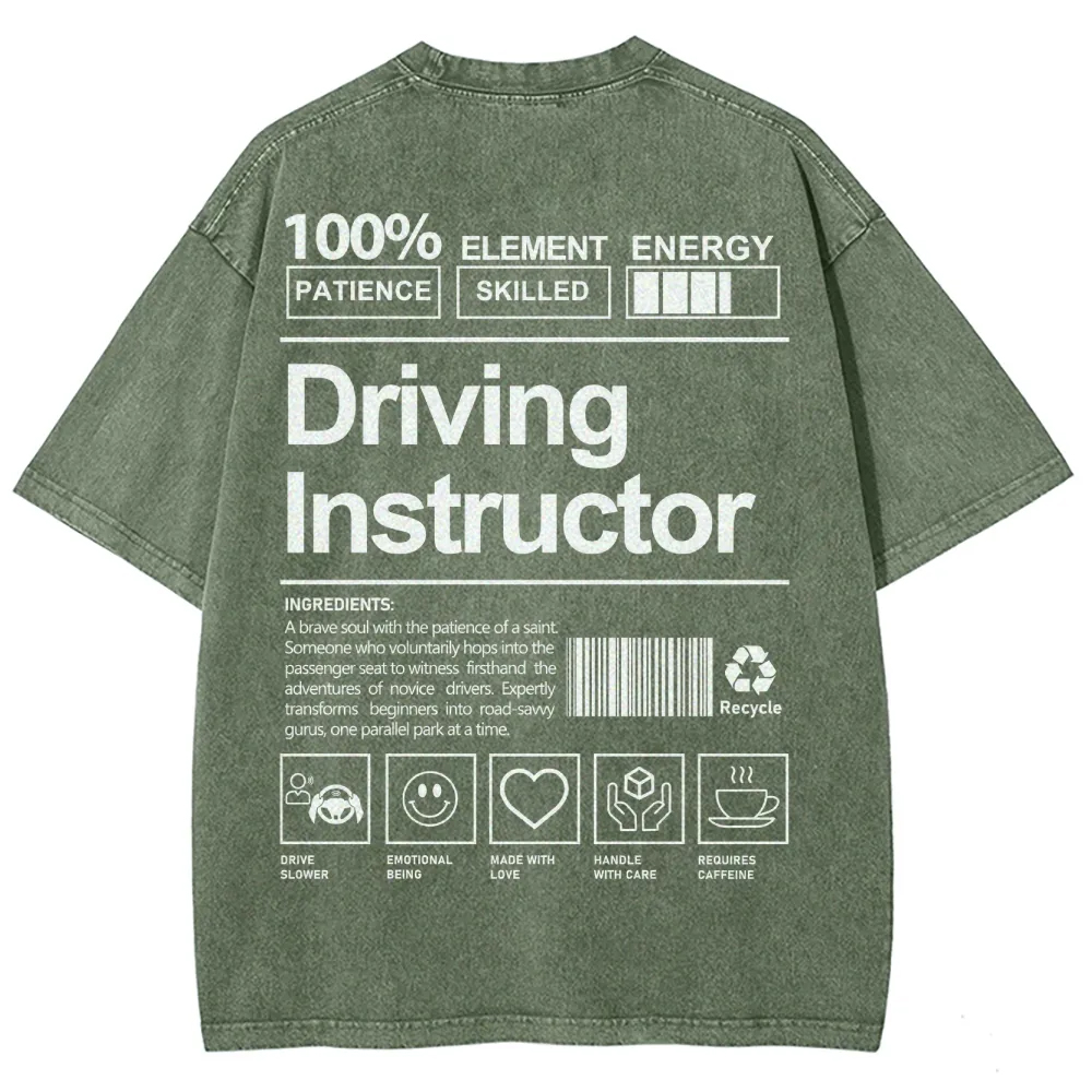 Driving Instructor Pattern Washed Vintage Short Sleeves T-Shirt-moweekender