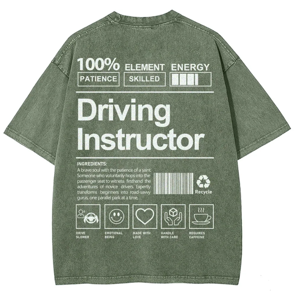 Driving Instructor Pattern Washed Vintage Short Sleeves T-Shirt-moweekender