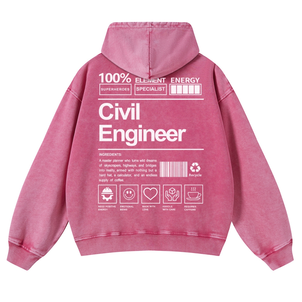 Civil Engineer Pattern Vintage Washed Hoodie-moweekender
