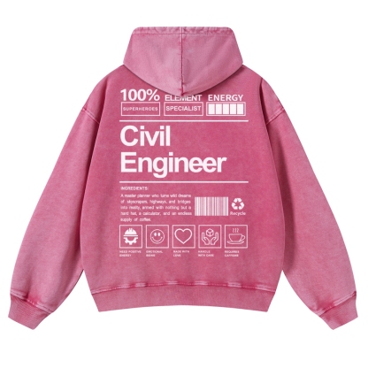 Civil Engineer Pattern Vintage Washed Hoodie-moweekender