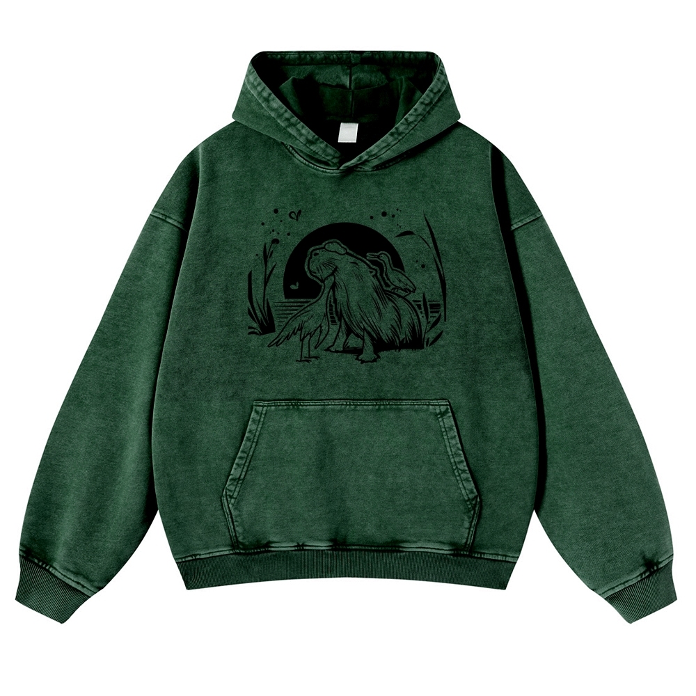 Friendly Animal Capybara Vintage Washed Hoodie-moweekender