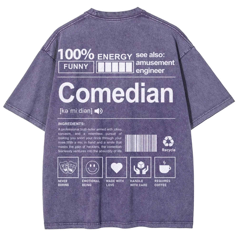 Comedian Pattern Washed Vintage Short Sleeves T-Shirt-moweekender