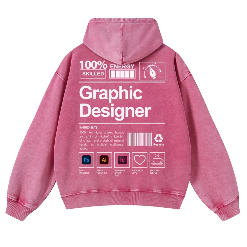 Graphic Designer Printed Vintage Washed Hoodie-moweekender