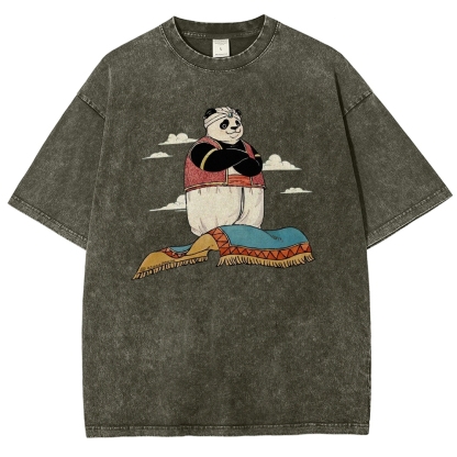 Arab Panda Pattern Washed Vintage Short Sleeves T-Shirt-moweekender