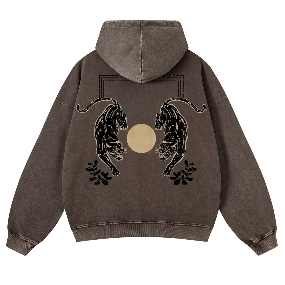 Fierce Panther Pattern Vintage Washed Hoodie-moweekender