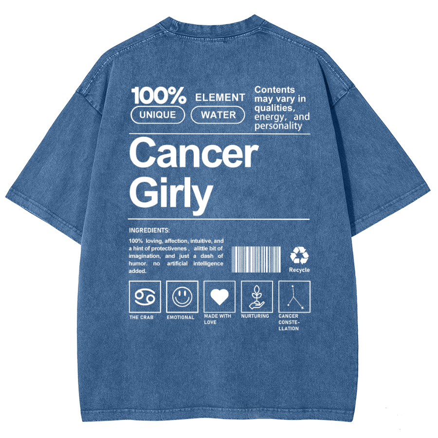Cancer Girly Unisex Fit Washed Oversized T-Shirt-moweekender