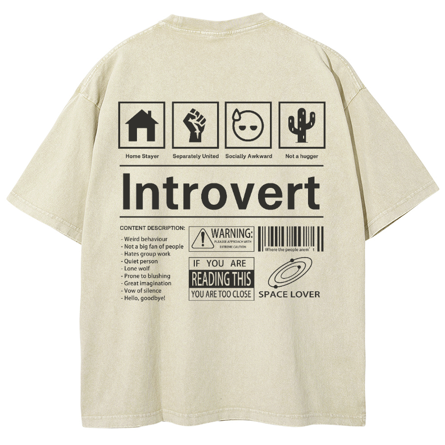 Introvert Label Wall Unisex Fit Washed Oversized T-Shirt-moweekender