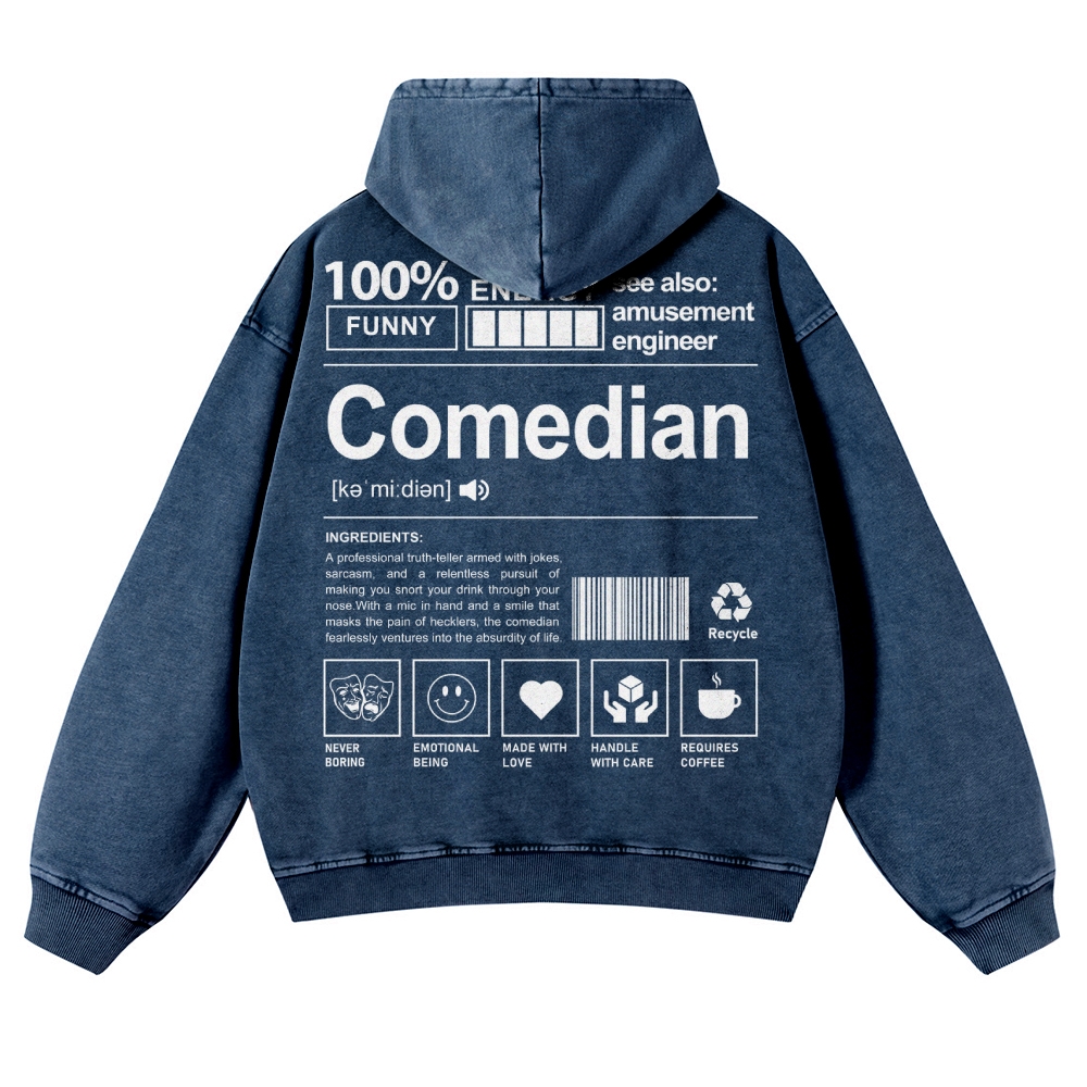 Comedian Printed Vintage Washed Hoodie-moweekender