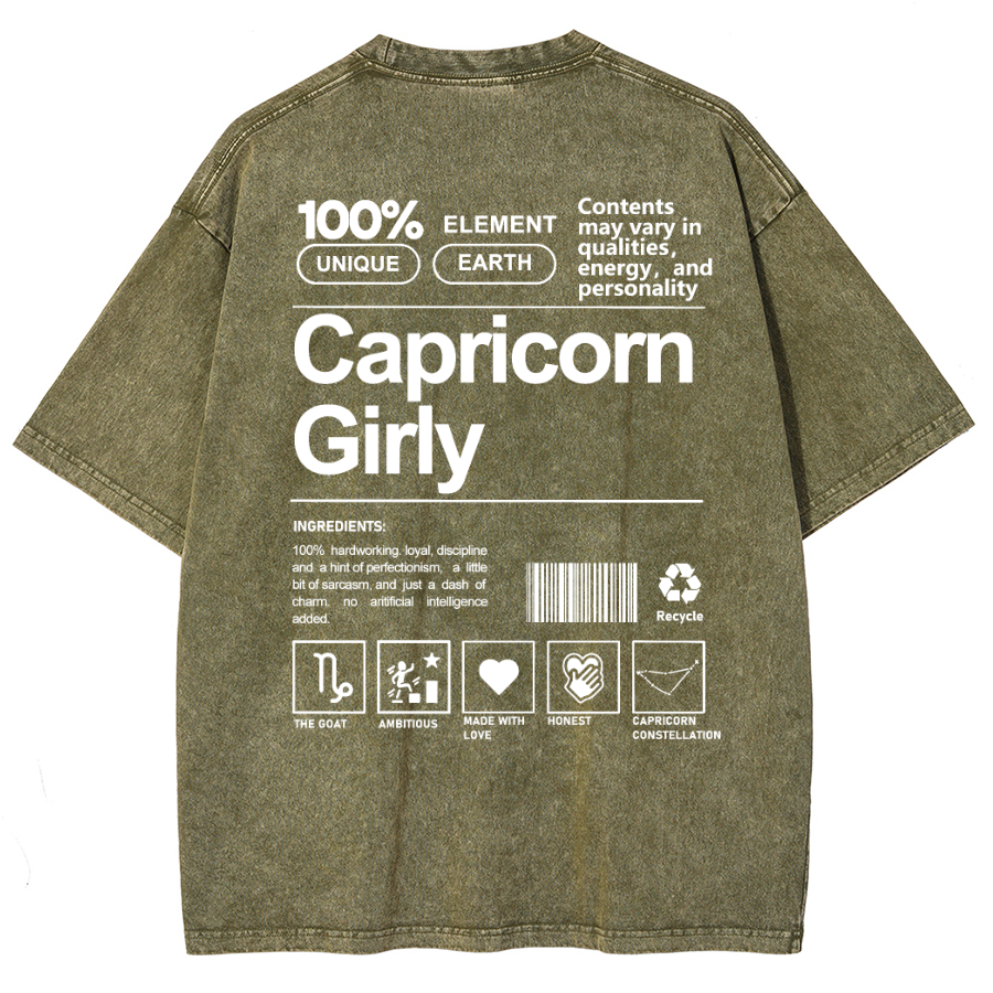Capricorn Girly Unisex Fit Washed Oversized T-Shirt-moweekender