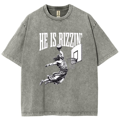 He Is Rizzin' Risen Vintage Snowflake Washed T-Shirt-moweekender