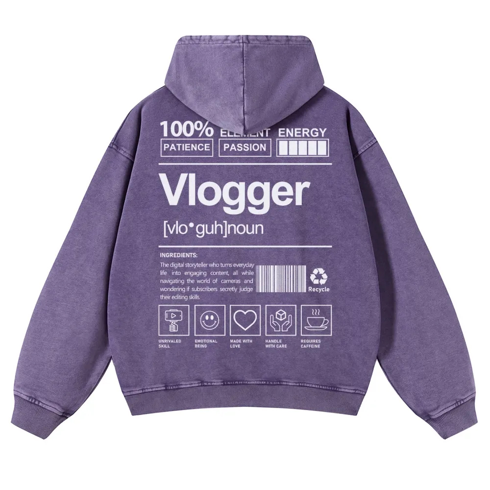 Vlogger Printed Vintage Washed Hoodie-moweekender