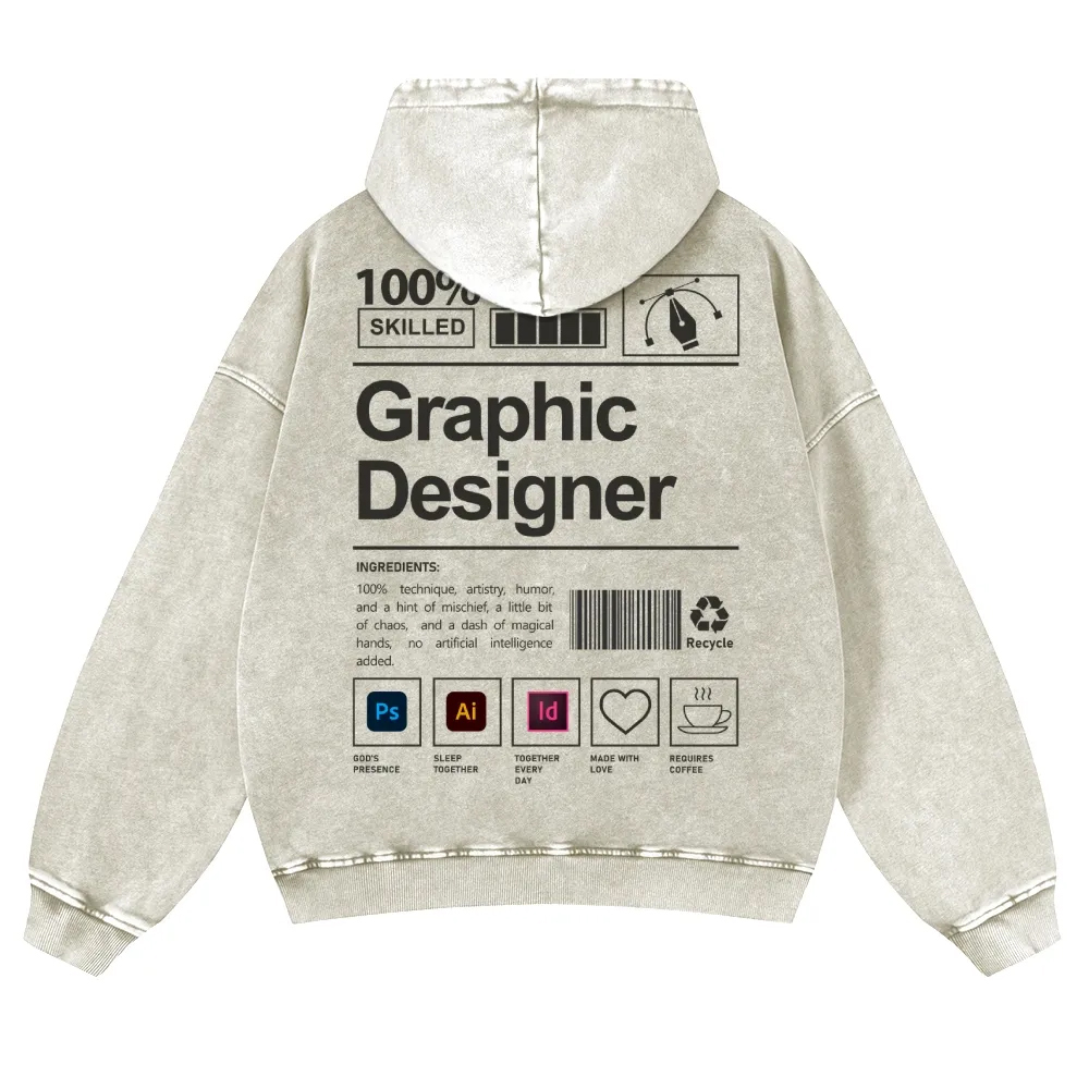 Graphic Designer Printed Vintage Washed Hoodie-moweekender