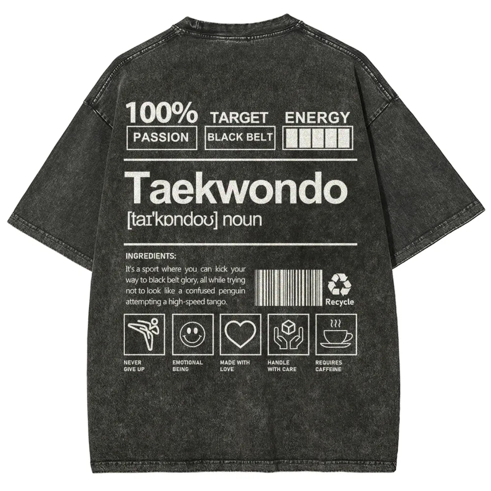Taekwondo Pattern Washed Vintage Short Sleeves T-Shirt-moweekender