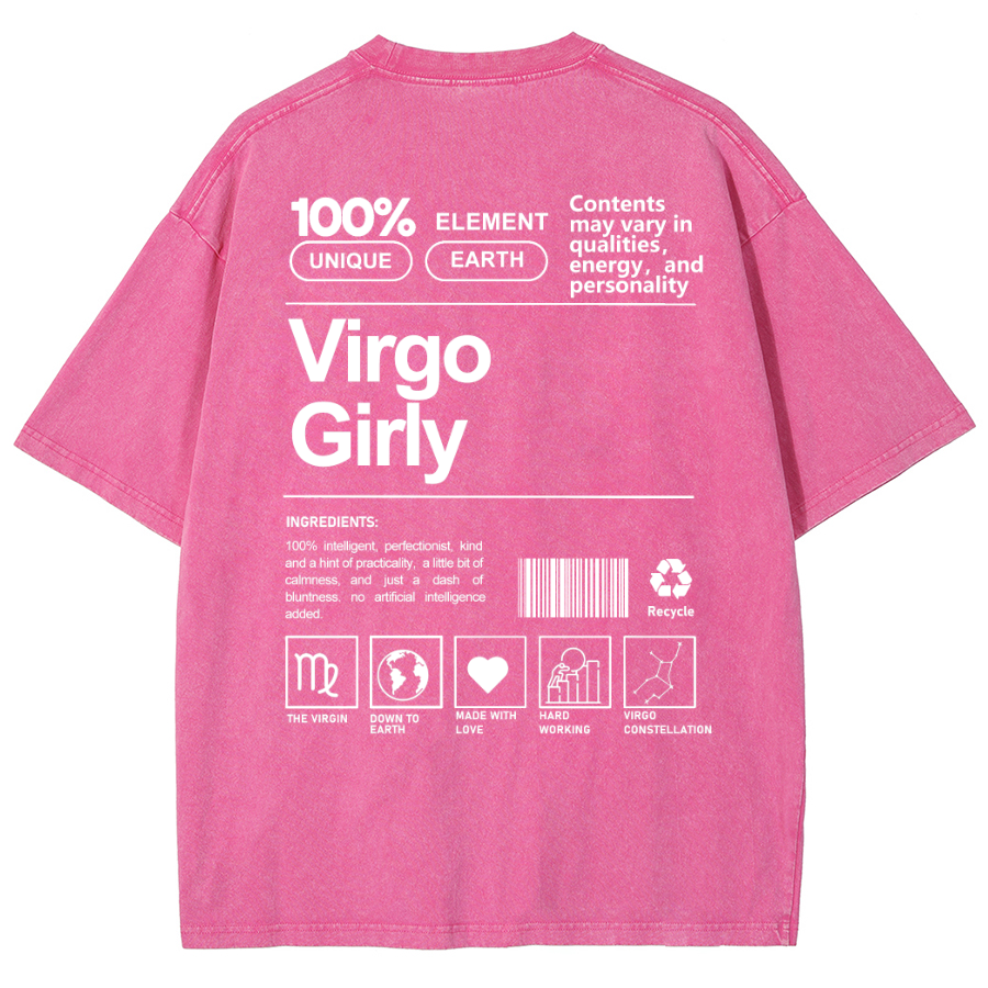 Virgo Girly Unisex Fit Washed Oversized T-Shirt-moweekender