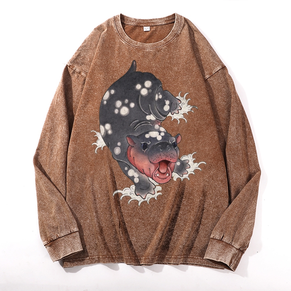 Japan Monster Casual Deep Washed Vintage Long Sleeves T-Shirt-moweekender