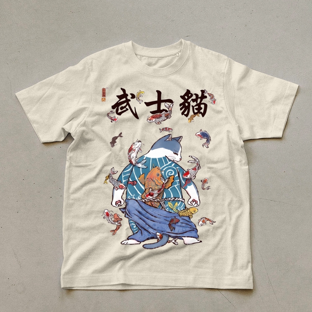 Fish Rain Tattooed Cat Unisex Prints T-Shirt-moweekender