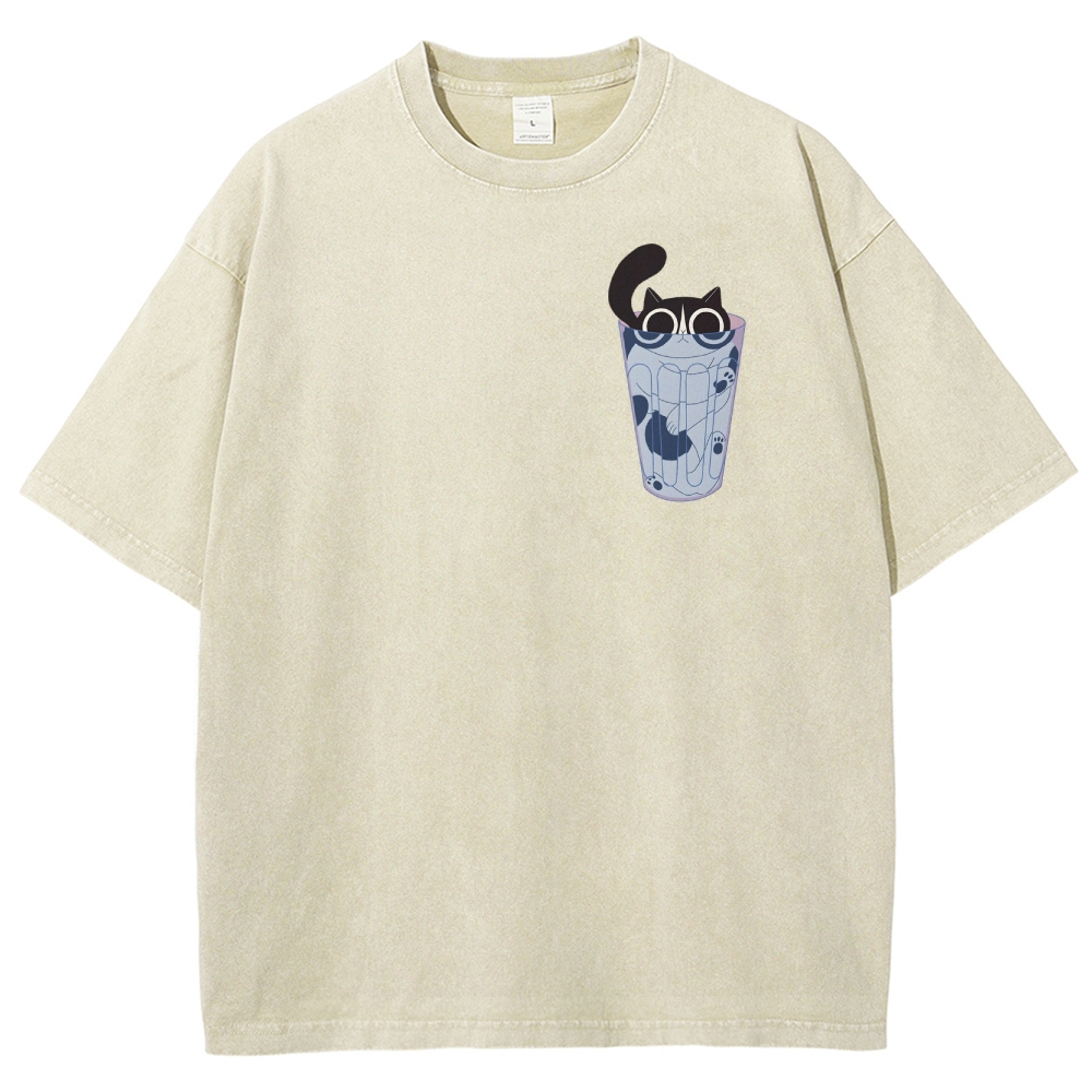 Cute Cat Unisex Fit Washed T-Shirt-moweekender