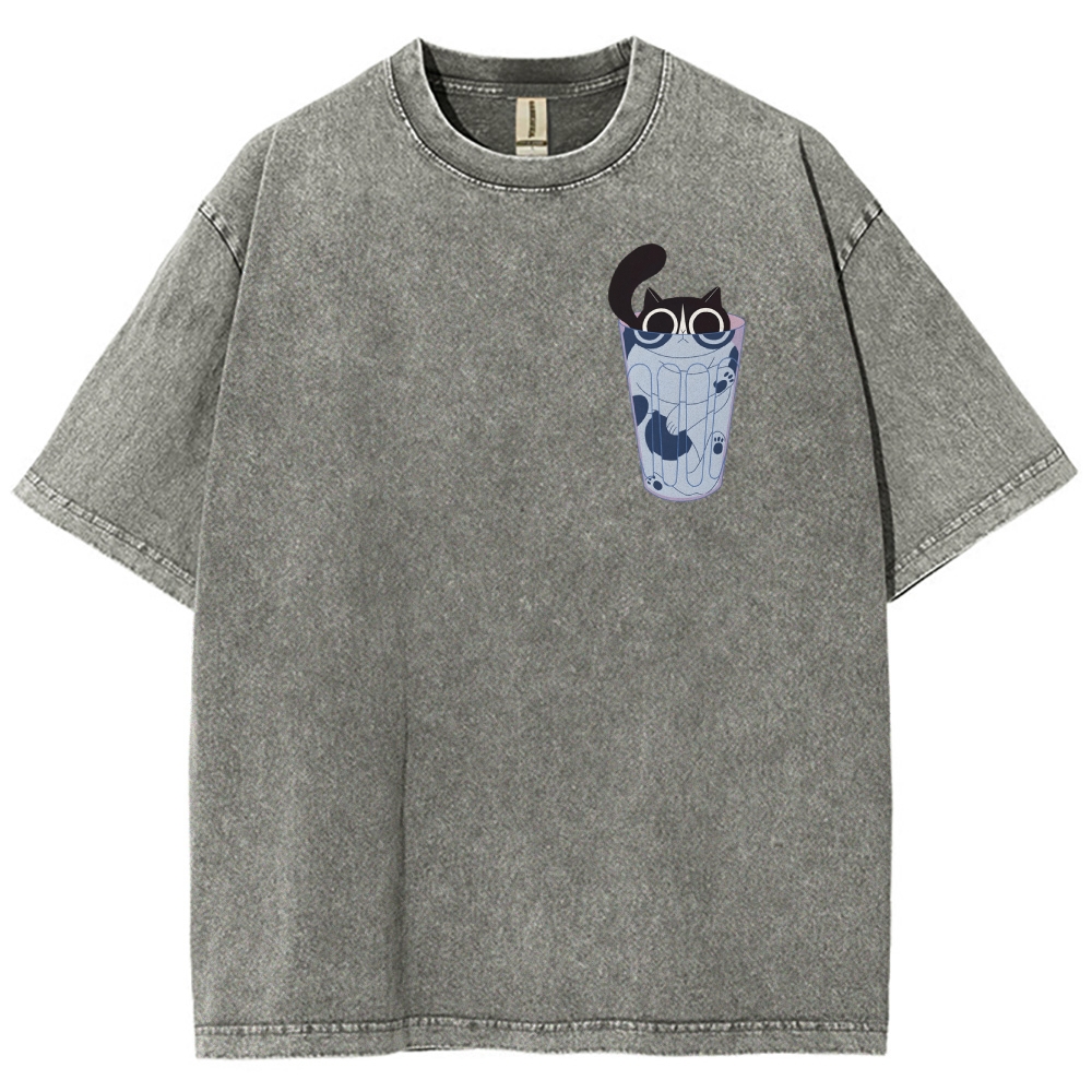 Cute Cat Unisex Fit Washed T-Shirt-moweekender