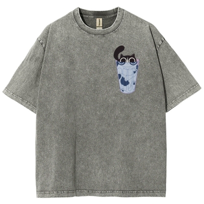 Cute Cat Unisex Fit Washed T-Shirt-moweekender